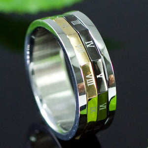Gold & Silver Tone Roman Numbers Stainless Steel Spin Mens Ring MR113