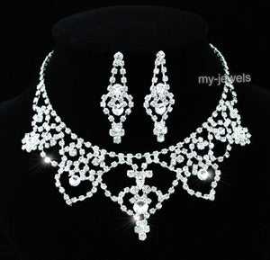 Bridal Party Queen Pageant Crystal Necklace Earrings Set XS1066