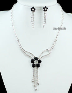 Black Flowers Onyx  Necklace Earrings Set XS1166