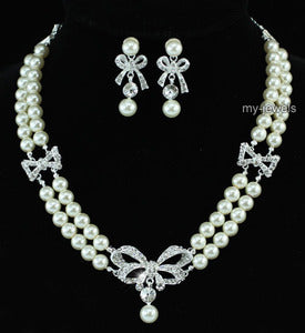 Bridal Ribbon Ivory Faux Pearl Necklace Set XS1195