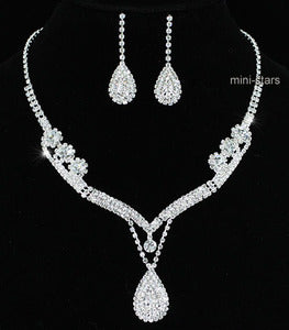 Bridal Wedding Party Crystal Necklace Earrings Set XS1201