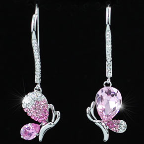 Pink Butterfly Dangle Earrings use Swarovski Crystal XE368