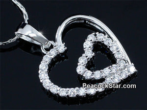 Double Hearts Love 3.5 Carat CZ Created Stone Pendant & Necklace XN390