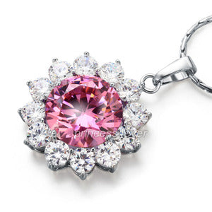 Spakling 8 Carat Flower Pink Created Sapphire Pendant & Necklace XN447