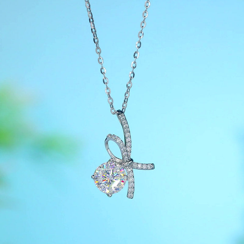 1 Carat Moissanite Diamond Ribbon Pendant Necklace 925