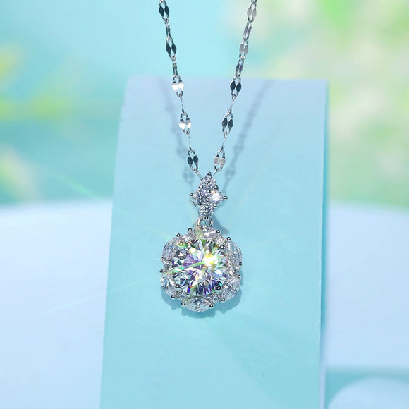 2 Carats Moissanite Diamond Flower Pendant Necklace 925 Sterling Silver MFN8156