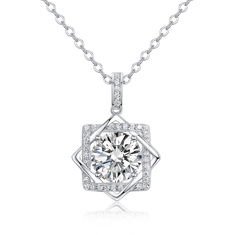 ★TATIANA★ Silver 925 Moissanite 05 Carat Necklace DN0001 Handmade Sterling Silver Necklace Minimalist V Shape