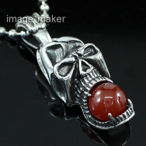 Halloween Death Skull Agate Stainless Steel Mens Pendant Necklace MP004