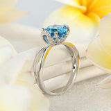 14K White Gold Wedding Promise Ring 2 Ct Swiss Blue Topaz Natural Diamond
