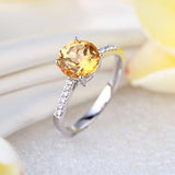 14K White Gold Wedding Engagement Ring 2 Ct Yellow Topaz 0.12 Ct Natural Diamond