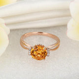 14K Rose Gold Wedding Promise Ring Floral Yellow Citrine Natural Diamond