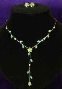 Bridesmaid Green Flower Rhinestone Necklace Earrings Set XS1008
