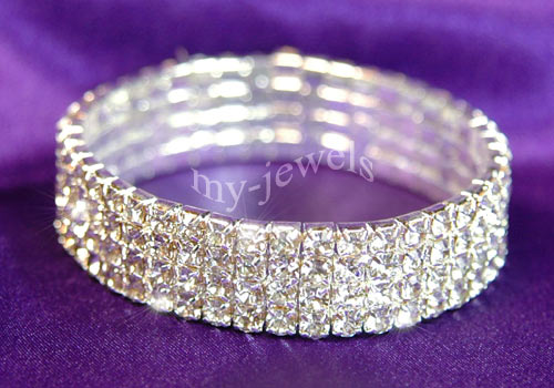 4 Row Bridal Wedding Crystal Rhinestone Bangle Bracelet XB904