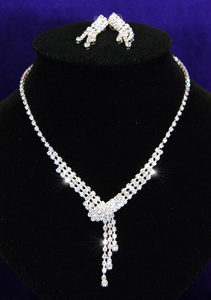 Bridal Wedding Dangling Crystal Necklace Earrings Set XS1028