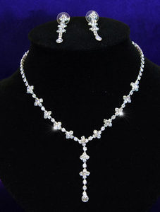 Bridal Wedding Dangling Crystal Necklace Earrings Set XS1029