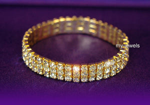 3 Row Bridal Rhinestone Gold Bangle Bracelet XB903G