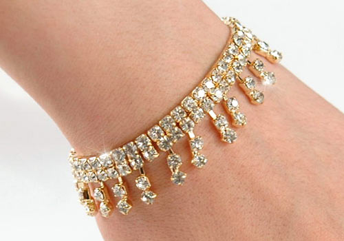 Stretch Bridal Wedding Crystal Gold Dangling Bracelet XB005