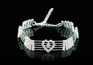 Hearts Bridal Clear Crystal Rhinestone Bracelet XB007