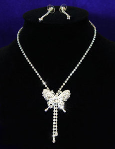 Wedding Butterfly Crystal Necklace Earrings Set XS1035