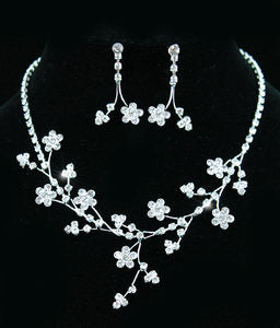 Wedding Crystal Flowers Necklace Earrings Set XS1040