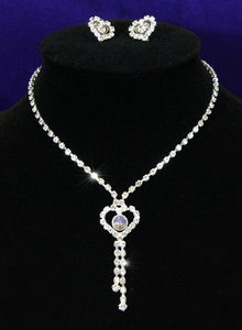 Heart Crystal Rhinestone Necklace Earrings Set XS1044