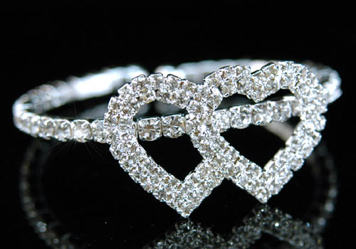 Bridal Double Hearts Rhinestone Bangle Bracelet XB017
