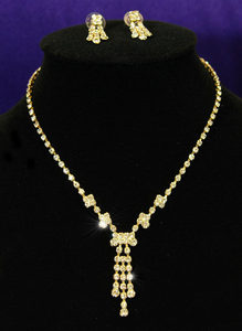 Clear Crystal Rhinestone Gold Necklace Earrings Set XS1047