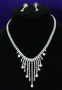 Clear Crystal Rhinestone Necklace Earrings Set XS1048