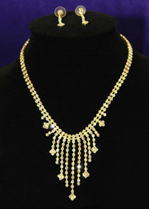 Clear Crystal Rhinestone Gold Necklace Earrings Set XS1049