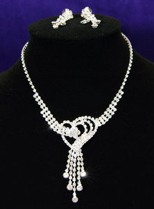 Heart Crystal Rhinestone Necklace Earrings Set XS1050