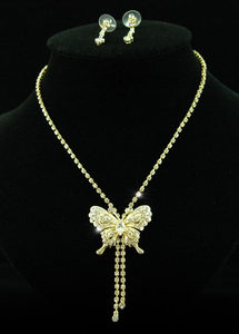 Butterfly Crystal Gold Plated Necklace Earrings Set XS1064