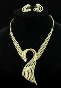 Clear Crystal Gold Plated Necklace Earrings Set XS1072