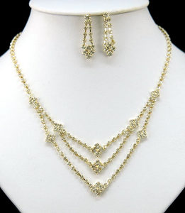 Clear Crystal Gold Plated Necklace Earrings Set XS1073