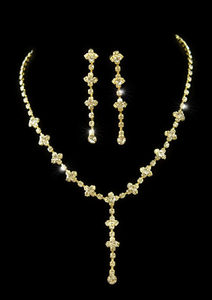 Clear Crystal Gold Plated Necklace Earrings Set XS1074