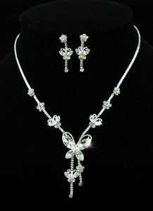 Bridal Butterfly Rhinestone Necklace Earrings Set XS1077
