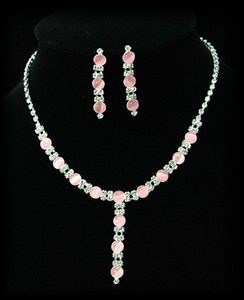 Pink Cat Eye Stone Necklace Bracelet Ring Earrings Set XS1083