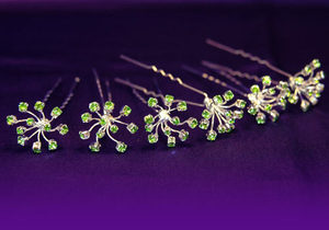 6 X Bridal Wedding Flower Green Crystal Hair Pins XP1088