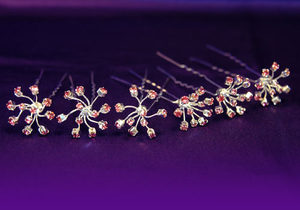 6 X Bridal Wedding Flower Pink Crystal Hair Pins XP1089