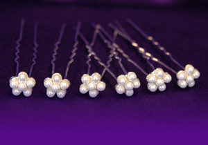 6 X Bridal Wedding Pearls Flowers Hair Pins XP1094