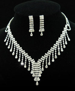 Clear Crystal Rhinestone Necklace Earrings Set XS1097