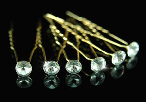 6 X Bridal Clear Crystal Gold Plated Hair Pins XP1099