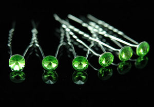 6 pcs X Bridal Green Crystal Hair Pins XP1100