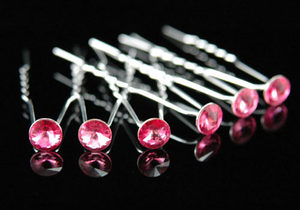 6 Bridal Pink Crystal Hair Pins XP1101