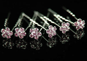 6 Bridal Purple Flower Crystal Rhinestone Hair Pins XP1104