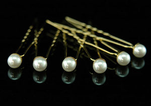 6 pcs X Bridal Faux Pearl Gold Plated Hair Pins XP1114