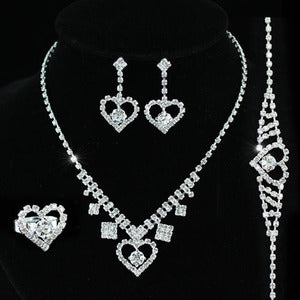 Crystal Heart Necklace Bracelet Ring Earrings Set XS1124