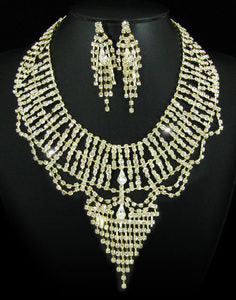 Drag Queen Crystal Gold Plated Necklace Earrings Set XS1131