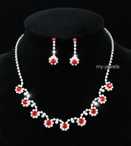 Bridal Red Crystal Rhinestone Necklace Earrings Set XS1139