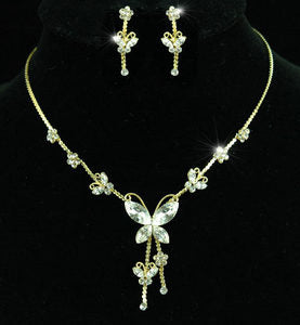 Butterfly Crystal Gold Plated Necklace Earrings Set XS1140