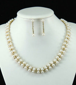 Bridal Wedding Pearl Gold Necklace / Choker Earrings Set XS1149